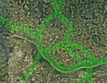Luftaufnahme mit eingezeichneten Wildtier-Wanderkorridoren